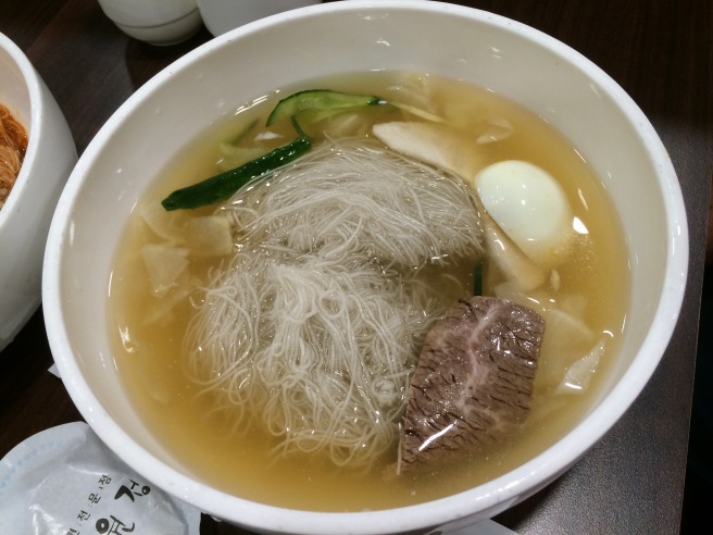 Naengmyeon - buckwheat noodles in icy cold beef broth.